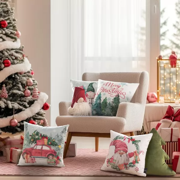 Phantoscope Pack of 4 Merry Christmas Decorative Soft Velvet Throw Pillow Cover with Snowflake Elk and Tree Cushion Covers for Xmas Couch Sofa Green 18 x 18 ampamp 12 x 20 inchesSanta Pink