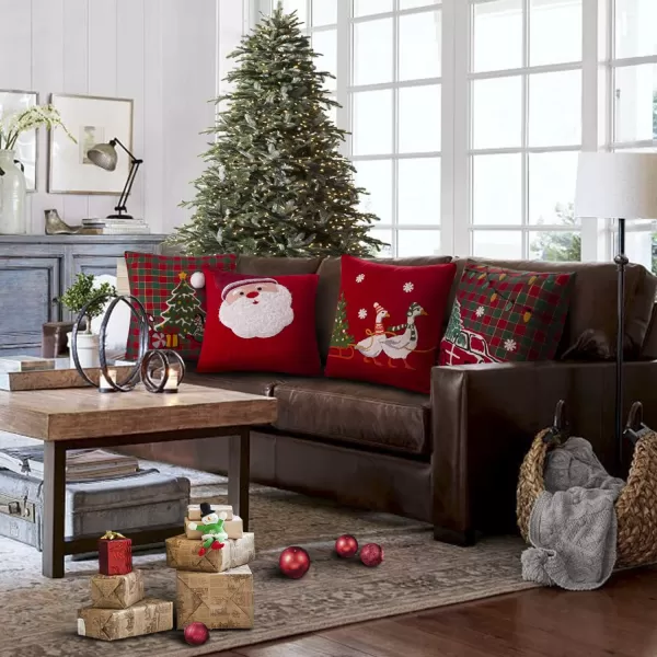 Phantoscope Pack of 4 Merry Christmas Decorative Soft Velvet Throw Pillow Cover with Snowflake Elk and Tree Cushion Covers for Xmas Couch Sofa Green 18 x 18 ampamp 12 x 20 inchesRed and Coffee