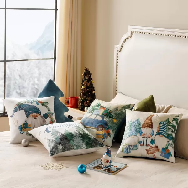 Phantoscope Pack of 4 Merry Christmas Decorative Soft Velvet Throw Pillow Cover with Snowflake Elk and Tree Cushion Covers for Xmas Couch Sofa Green 18 x 18 ampamp 12 x 20 inchesSanta Blue