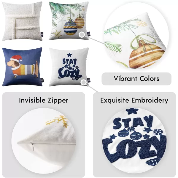 Phantoscope Pack of 4 Merry Christmas Decorative Soft Velvet Throw Pillow Cover with Snowflake Elk and Tree Cushion Covers for Xmas Couch Sofa Green 18 x 18 ampamp 12 x 20 inchesSherpadark Blue
