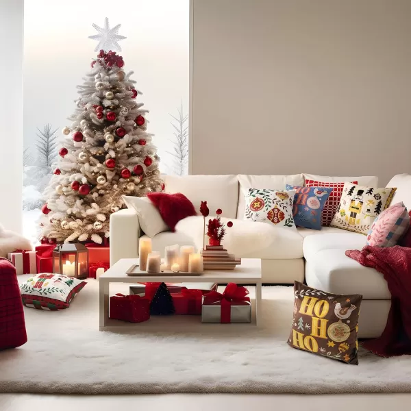 Phantoscope Pack of 4 Merry Christmas Decorative Soft Velvet Throw Pillow Cover with Snowflake Elk and Tree Cushion Covers for Xmas Couch Sofa Green 18 x 18 ampamp 12 x 20 inchesNutcracker Yellow and Coffee