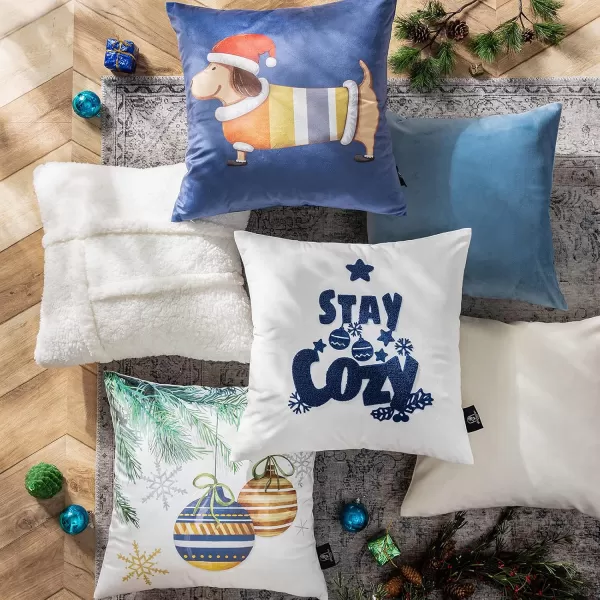 Phantoscope Pack of 4 Merry Christmas Decorative Soft Velvet Throw Pillow Cover with Snowflake Elk and Tree Cushion Covers for Xmas Couch Sofa Green 18 x 18 ampamp 12 x 20 inchesSherpadark Blue