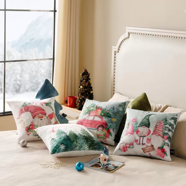 Phantoscope Pack of 4 Merry Christmas Decorative Soft Velvet Throw Pillow Cover with Snowflake Elk and Tree Cushion Covers for Xmas Couch Sofa Green 18 x 18 ampamp 12 x 20 inchesSanta Pink