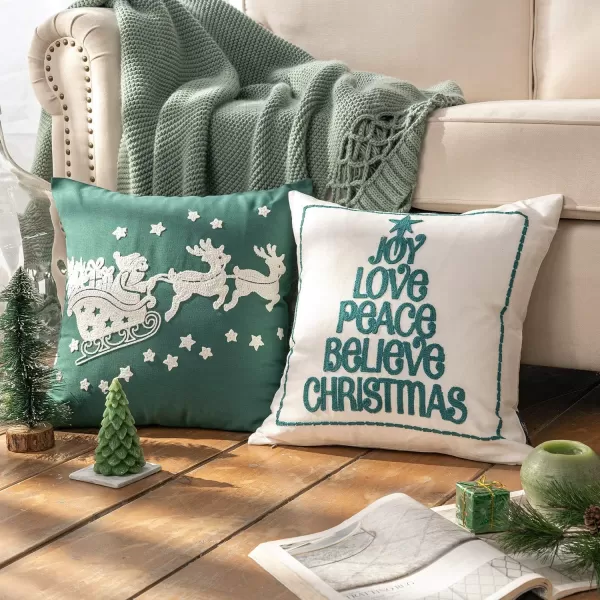 Phantoscope Pack of 4 Merry Christmas Decorative Soft Velvet Throw Pillow Cover with Snowflake Elk and Tree Cushion Covers for Xmas Couch Sofa Green 18 x 18 ampamp 12 x 20 inchesGreen and White