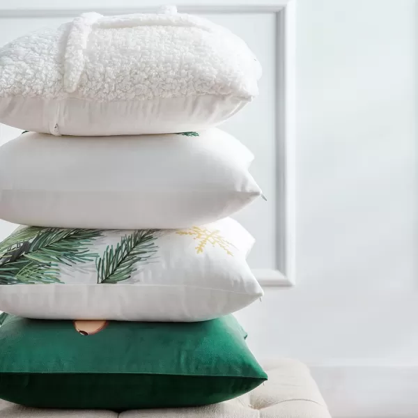Phantoscope Pack of 4 Merry Christmas Decorative Soft Velvet Throw Pillow Cover with Snowflake Elk and Tree Cushion Covers for Xmas Couch Sofa Green 18 x 18 ampamp 12 x 20 inchesSherpagreen White