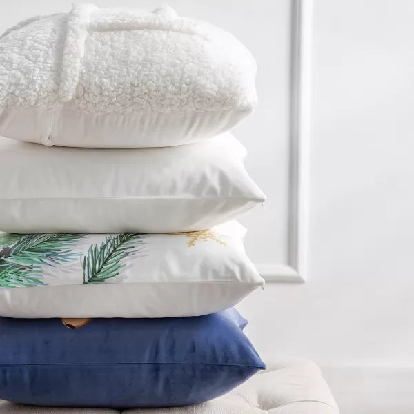 Phantoscope Pack of 4 Merry Christmas Decorative Soft Velvet Throw Pillow Cover with Snowflake Elk and Tree Cushion Covers for Xmas Couch Sofa Green 18 x 18 ampamp 12 x 20 inchesSherpadark Blue