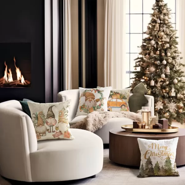 Phantoscope Pack of 4 Merry Christmas Decorative Soft Velvet Throw Pillow Cover with Snowflake Elk and Tree Cushion Covers for Xmas Couch Sofa Green 18 x 18 ampamp 12 x 20 inchesSanta Beige