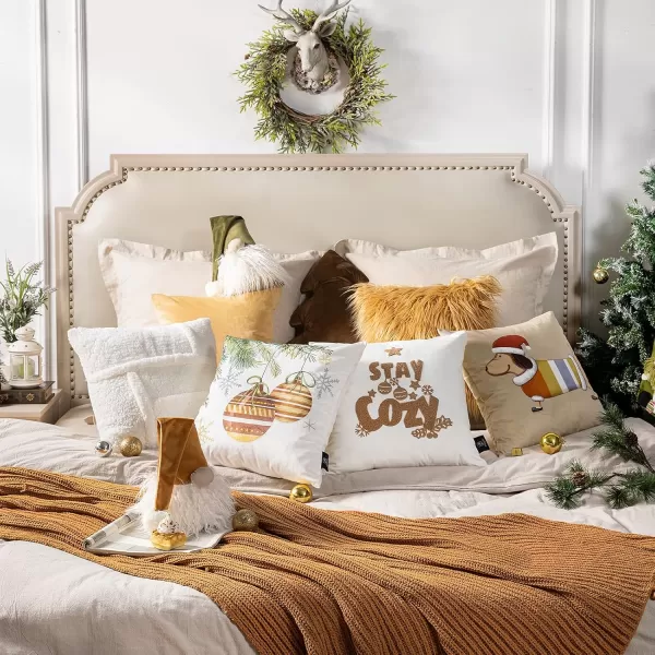Phantoscope Pack of 4 Merry Christmas Decorative Soft Velvet Throw Pillow Cover with Snowflake Elk and Tree Cushion Covers for Xmas Couch Sofa Green 18 x 18 ampamp 12 x 20 inchesSherpabeige