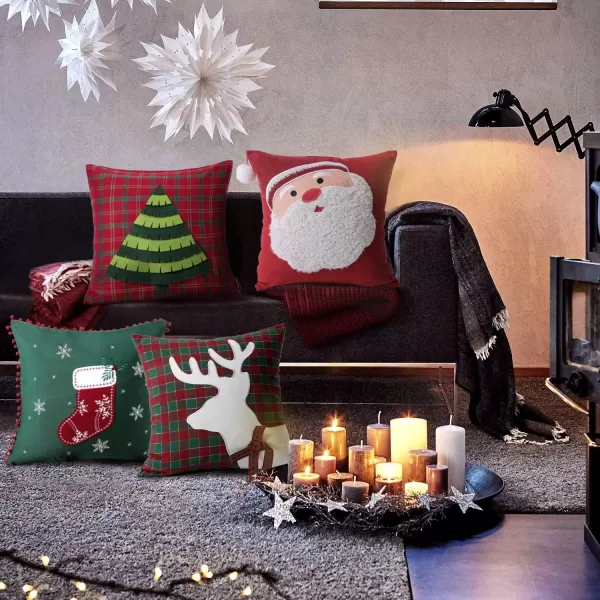 Phantoscope Pack of 4 Merry Christmas Decorative Soft Velvet Throw Pillow Cover with Snowflake Elk and Tree Cushion Covers for Xmas Couch Sofa Green 18 x 18 ampamp 12 x 20 inchesMerry Christmas C