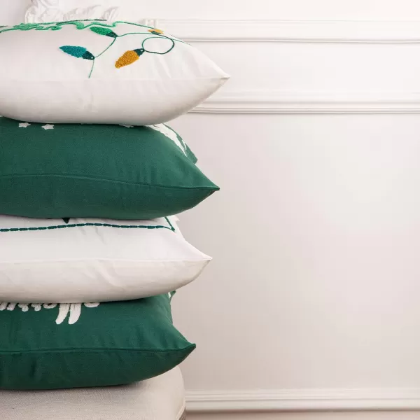 Phantoscope Pack of 4 Merry Christmas Decorative Soft Velvet Throw Pillow Cover with Snowflake Elk and Tree Cushion Covers for Xmas Couch Sofa Green 18 x 18 ampamp 12 x 20 inchesGreen and White