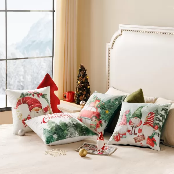 Phantoscope Pack of 4 Merry Christmas Decorative Soft Velvet Throw Pillow Cover with Snowflake Elk and Tree Cushion Covers for Xmas Couch Sofa Green 18 x 18 ampamp 12 x 20 inchesSanta Red