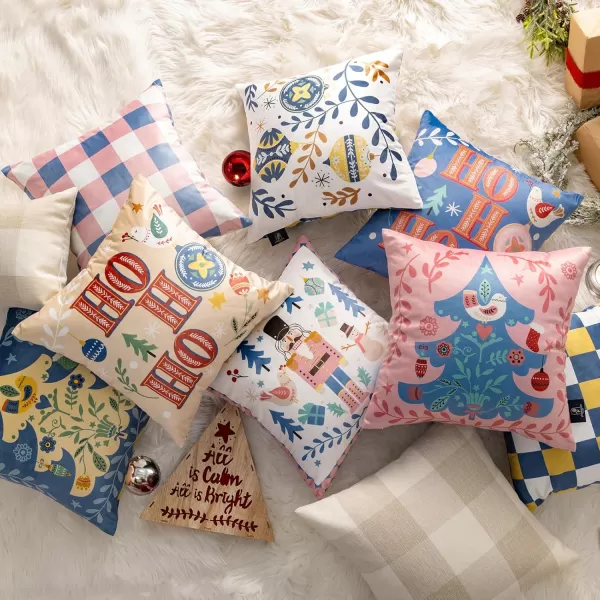 Phantoscope Pack of 4 Merry Christmas Decorative Soft Velvet Throw Pillow Cover with Snowflake Elk and Tree Cushion Covers for Xmas Couch Sofa Green 18 x 18 ampamp 12 x 20 inchesNutcracker Pink and Blue