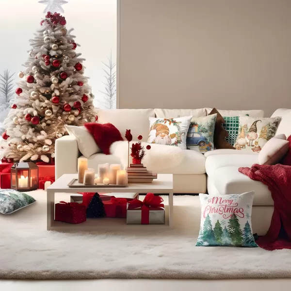 Phantoscope Pack of 4 Merry Christmas Decorative Soft Velvet Throw Pillow Cover with Snowflake Elk and Tree Cushion Covers for Xmas Couch Sofa Green 18 x 18 ampamp 12 x 20 inchesSanta Beige