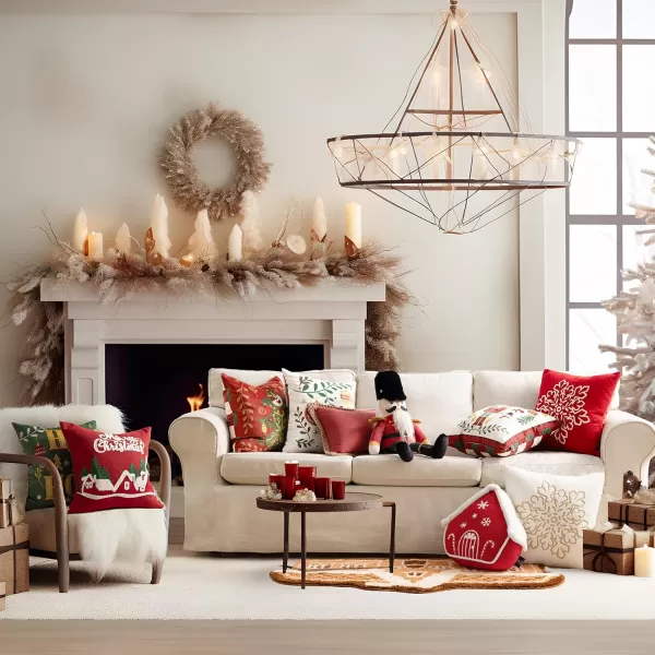 Phantoscope Pack of 4 Merry Christmas Decorative Soft Velvet Throw Pillow Cover with Snowflake Elk and Tree Cushion Covers for Xmas Couch Sofa Green 18 x 18 ampamp 12 x 20 inchesNutcracker Red and Green