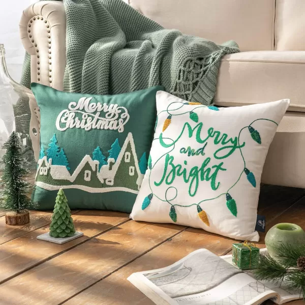 Phantoscope Pack of 4 Merry Christmas Decorative Soft Velvet Throw Pillow Cover with Snowflake Elk and Tree Cushion Covers for Xmas Couch Sofa Green 18 x 18 ampamp 12 x 20 inchesGreen and White