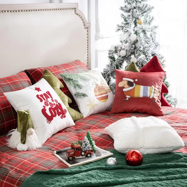 Phantoscope Pack of 4 Merry Christmas Decorative Soft Velvet Throw Pillow Cover with Snowflake Elk and Tree Cushion Covers for Xmas Couch Sofa Green 18 x 18 ampamp 12 x 20 inchesSherpared White