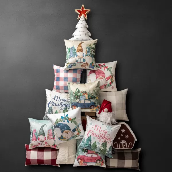 Phantoscope Pack of 4 Merry Christmas Decorative Soft Velvet Throw Pillow Cover with Snowflake Elk and Tree Cushion Covers for Xmas Couch Sofa Green 18 x 18 ampamp 12 x 20 inchesSanta Pink