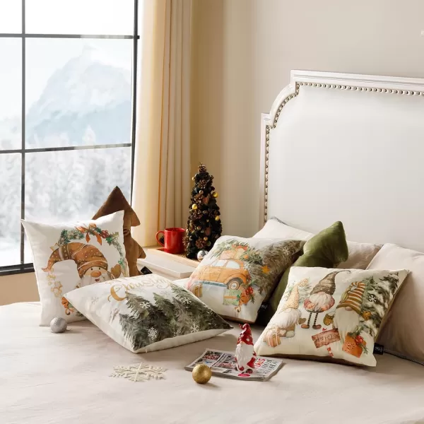 Phantoscope Pack of 4 Merry Christmas Decorative Soft Velvet Throw Pillow Cover with Snowflake Elk and Tree Cushion Covers for Xmas Couch Sofa Green 18 x 18 ampamp 12 x 20 inchesSanta Beige