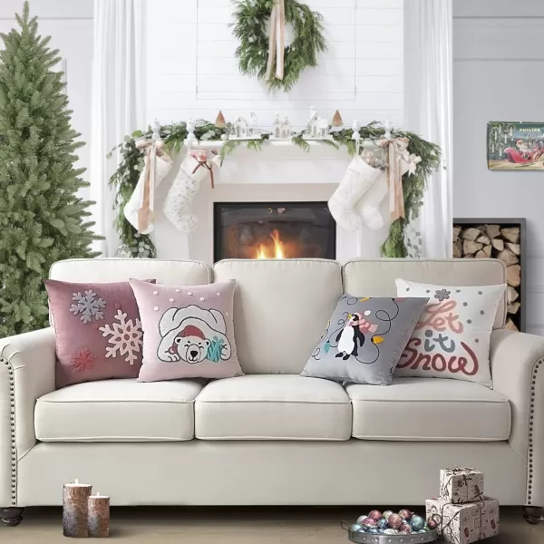 Phantoscope Pack of 4 Merry Christmas Decorative Soft Velvet Throw Pillow Cover with Snowflake Elk and Tree Cushion Covers for Xmas Couch Sofa Green 18 x 18 ampamp 12 x 20 inchesPink and White