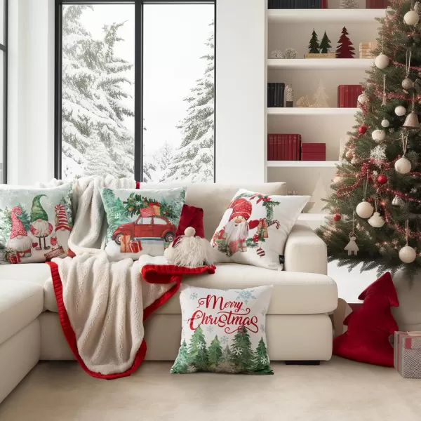 Phantoscope Pack of 4 Merry Christmas Decorative Soft Velvet Throw Pillow Cover with Snowflake Elk and Tree Cushion Covers for Xmas Couch Sofa Green 18 x 18 ampamp 12 x 20 inchesSanta Red
