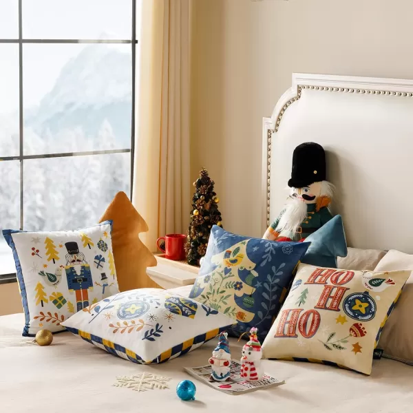 Phantoscope Pack of 4 Merry Christmas Decorative Soft Velvet Throw Pillow Cover with Snowflake Elk and Tree Cushion Covers for Xmas Couch Sofa Green 18 x 18 ampamp 12 x 20 inchesNutcracker Navy and Gold