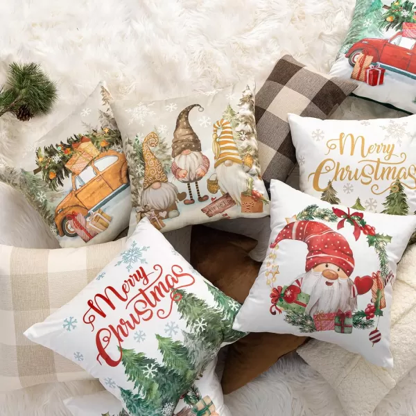 Phantoscope Pack of 4 Merry Christmas Decorative Soft Velvet Throw Pillow Cover with Snowflake Elk and Tree Cushion Covers for Xmas Couch Sofa Green 18 x 18 ampamp 12 x 20 inchesSanta Beige