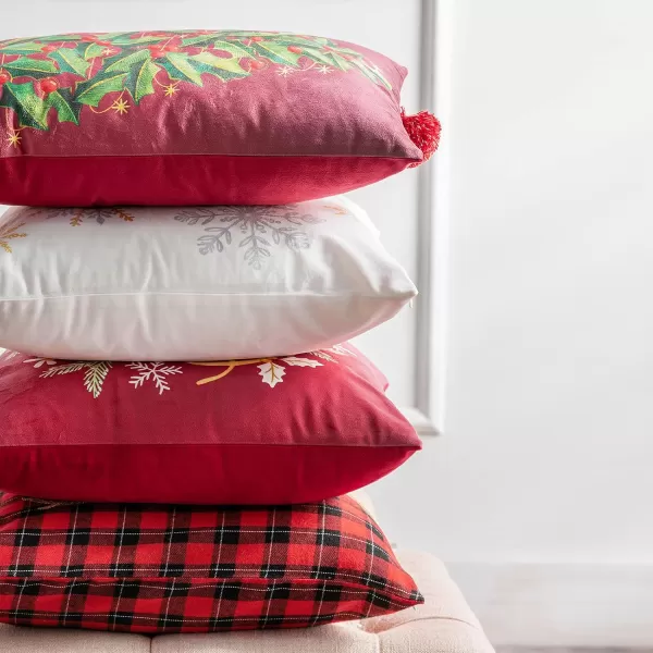Phantoscope Pack of 4 Merry Christmas Decorative Soft Velvet Throw Pillow Cover with Snowflake Elk and Tree Cushion Covers for Xmas Couch Sofa Green 18 x 18 ampamp 12 x 20 inchesRed