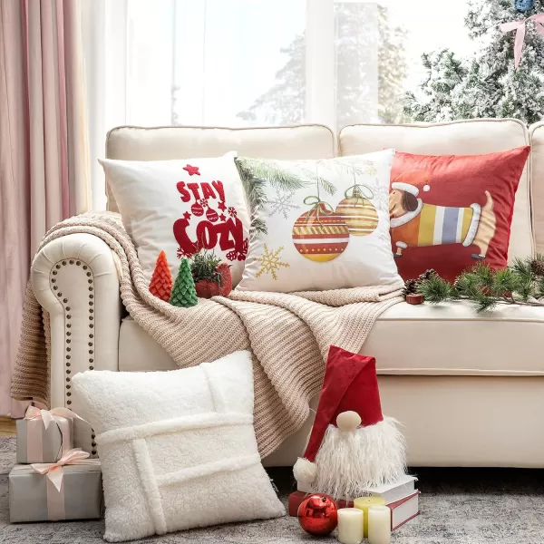 Phantoscope Pack of 4 Merry Christmas Decorative Soft Velvet Throw Pillow Cover with Snowflake Elk and Tree Cushion Covers for Xmas Couch Sofa Green 18 x 18 ampamp 12 x 20 inchesSherpared White