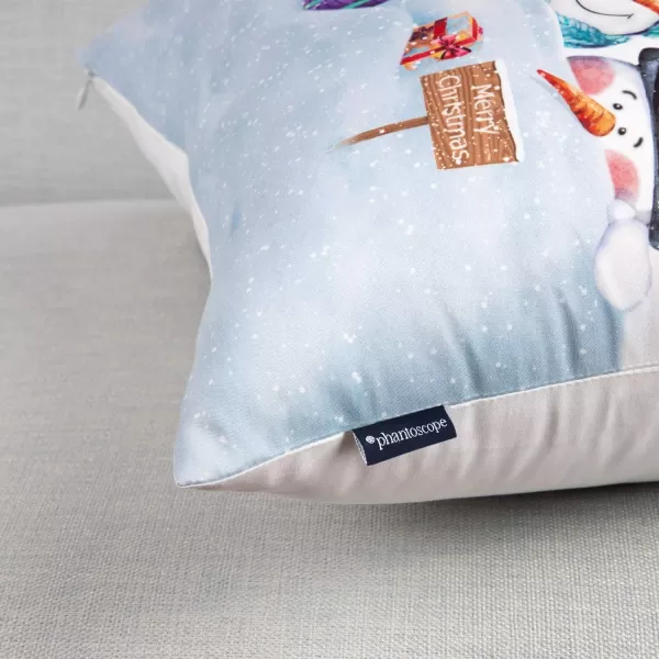 Phantoscope Pack of 4 Merry Christmas Decorative Soft Velvet Throw Pillow Cover with Snowflake Elk and Tree Cushion Covers for Xmas Couch Sofa Green 18 x 18 ampamp 12 x 20 inchesLight Blue Snowman