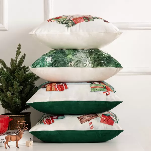 Phantoscope Pack of 4 Merry Christmas Decorative Soft Velvet Throw Pillow Cover with Snowflake Elk and Tree Cushion Covers for Xmas Couch Sofa Green 18 x 18 ampamp 12 x 20 inchesSanta Red