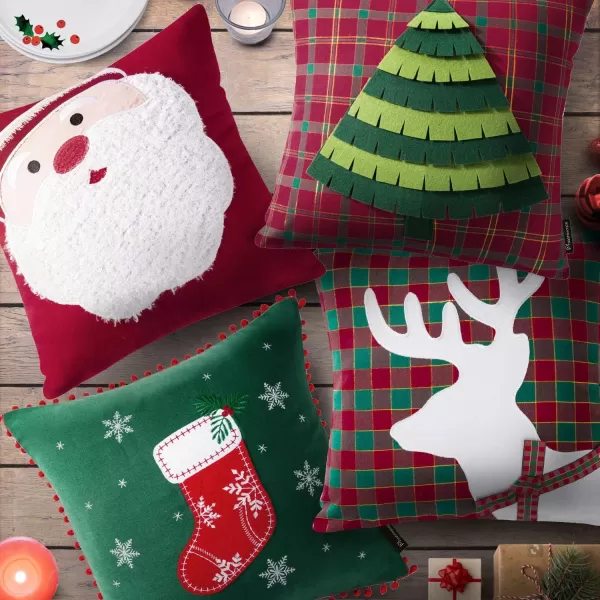 Phantoscope Pack of 4 Merry Christmas Decorative Soft Velvet Throw Pillow Cover with Snowflake Elk and Tree Cushion Covers for Xmas Couch Sofa Green 18 x 18 ampamp 12 x 20 inchesMerry Christmas C