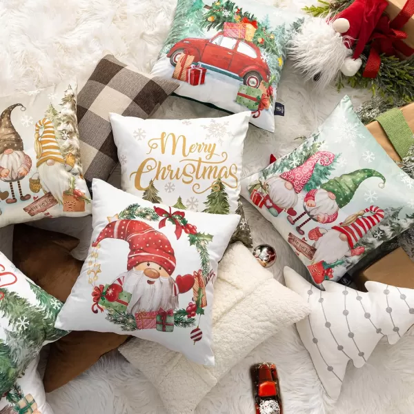 Phantoscope Pack of 4 Merry Christmas Decorative Soft Velvet Throw Pillow Cover with Snowflake Elk and Tree Cushion Covers for Xmas Couch Sofa Green 18 x 18 ampamp 12 x 20 inchesSanta Red