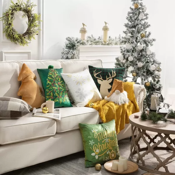 Phantoscope Pack of 4 Merry Christmas Decorative Soft Velvet Throw Pillow Cover with Snowflake Elk and Tree Cushion Covers for Xmas Couch Sofa Green 18 x 18 ampamp 12 x 20 inchesGreen