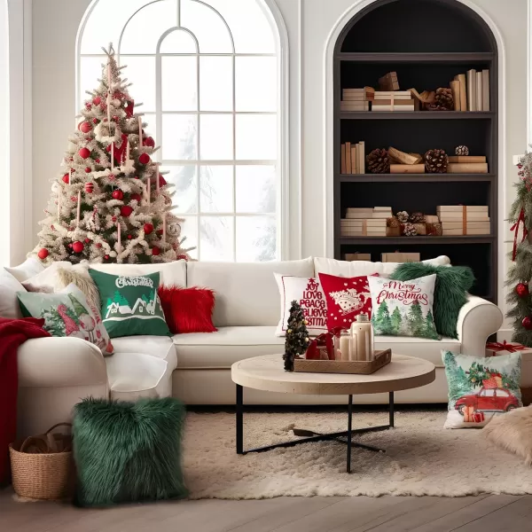 Phantoscope Pack of 4 Merry Christmas Decorative Soft Velvet Throw Pillow Cover with Snowflake Elk and Tree Cushion Covers for Xmas Couch Sofa Green 18 x 18 ampamp 12 x 20 inchesSanta Pink