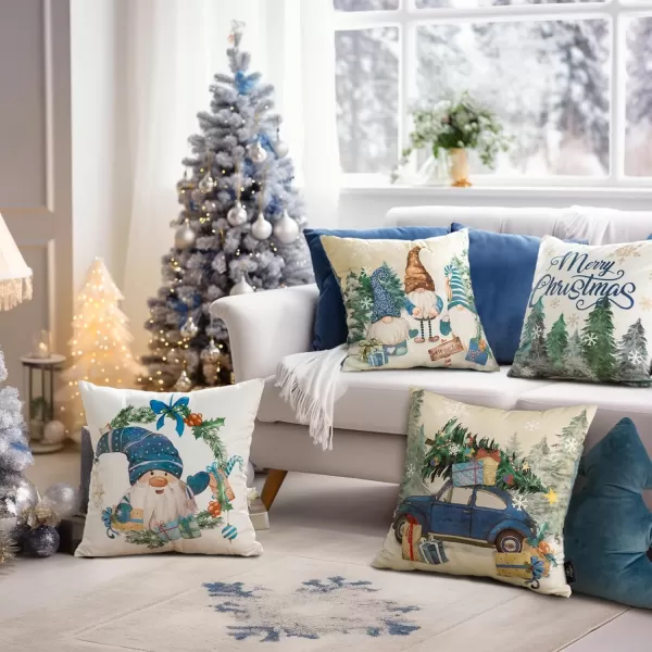 Phantoscope Pack of 4 Merry Christmas Decorative Soft Velvet Throw Pillow Cover with Snowflake Elk and Tree Cushion Covers for Xmas Couch Sofa Green 18 x 18 ampamp 12 x 20 inchesSanta Blue