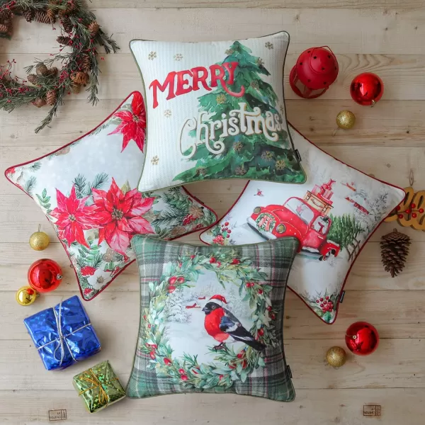 Phantoscope Pack of 4 Merry Christmas Decorative Soft Velvet Throw Pillow Cover with Snowflake Elk and Tree Cushion Covers for Xmas Couch Sofa Green 18 x 18 ampamp 12 x 20 inchesGreen Tree