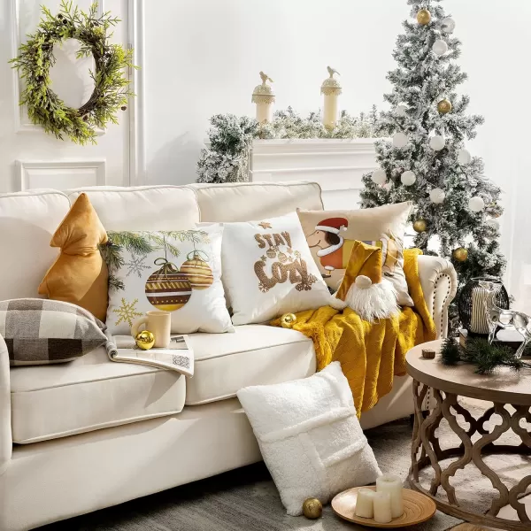 Phantoscope Pack of 4 Merry Christmas Decorative Soft Velvet Throw Pillow Cover with Snowflake Elk and Tree Cushion Covers for Xmas Couch Sofa Green 18 x 18 ampamp 12 x 20 inchesSherpabeige