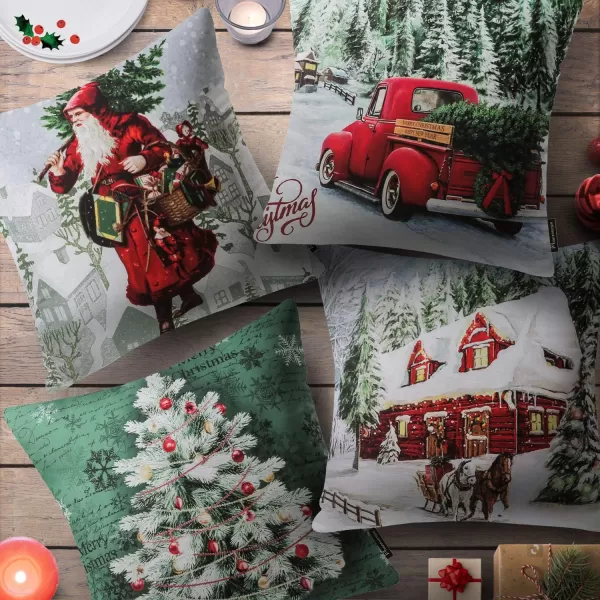 Phantoscope Pack of 4 Merry Christmas Decorative Soft Velvet Throw Pillow Cover with Snowflake Elk and Tree Cushion Covers for Xmas Couch Sofa Green 18 x 18 ampamp 12 x 20 inchesAcar Red and Green