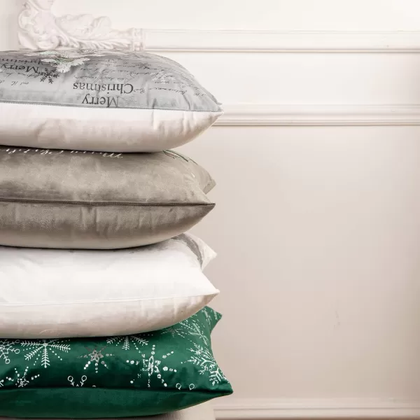 Phantoscope Pack of 4 Merry Christmas Decorative Velvet Embroidery Throw Pillow Cover with Snowflake Trees Elves Elk Cushion Covers for Xmas Couch Sofa Blue and Grey 18 x 18 inches 45 x 45cmGreen and Grey