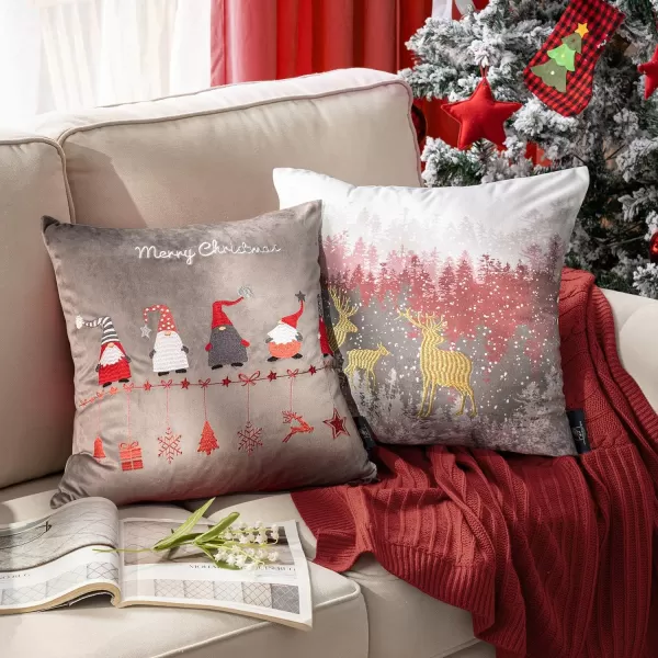 Phantoscope Pack of 4 Merry Christmas Decorative Velvet Embroidery Throw Pillow Cover with Snowflake Trees Elves Elk Cushion Covers for Xmas Couch Sofa Blue and Grey 18 x 18 inches 45 x 45cmRed