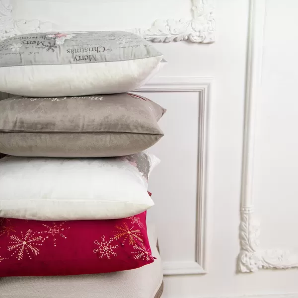 Phantoscope Pack of 4 Merry Christmas Decorative Velvet Embroidery Throw Pillow Cover with Snowflake Trees Elves Elk Cushion Covers for Xmas Couch Sofa Blue and Grey 18 x 18 inches 45 x 45cmRed