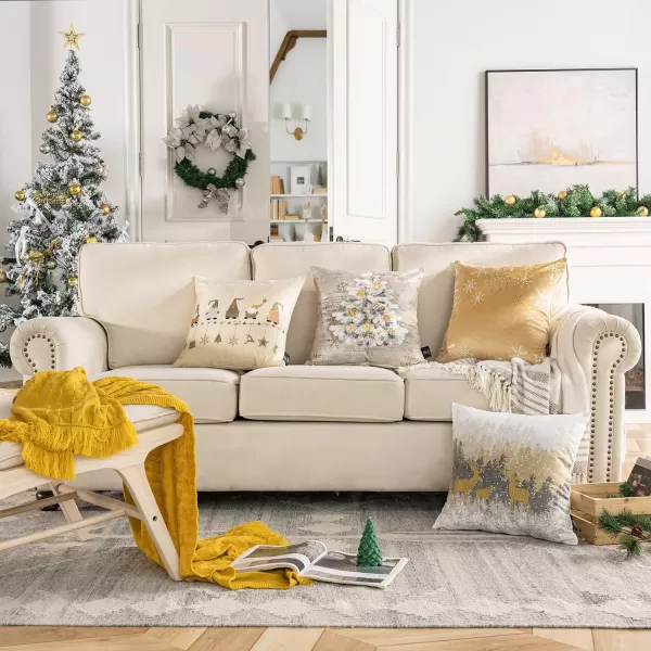 Phantoscope Pack of 4 Merry Christmas Decorative Velvet Embroidery Throw Pillow Cover with Snowflake Trees Elves Elk Cushion Covers for Xmas Couch Sofa Blue and Grey 18 x 18 inches 45 x 45cmBeige