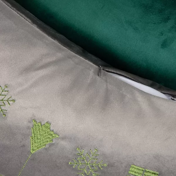 Phantoscope Pack of 4 Merry Christmas Decorative Velvet Embroidery Throw Pillow Cover with Snowflake Trees Elves Elk Cushion Covers for Xmas Couch Sofa Blue and Grey 18 x 18 inches 45 x 45cmGreen and Grey