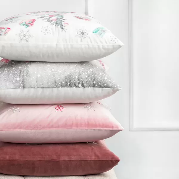 Phantoscope Set of 4 Merry Christmas Decorative Print and Embroidery Velvet Throw Pillow Covers Snowman Star Snowflake Tree Cushion Cover Green 18 x 18 inches 45 x 45 cmPink