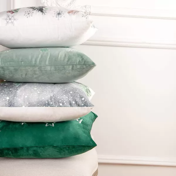 Phantoscope Set of 4 Merry Christmas Decorative Print and Embroidery Velvet Throw Pillow Covers Snowman Star Snowflake Tree Cushion Cover Green 18 x 18 inches 45 x 45 cmGreen
