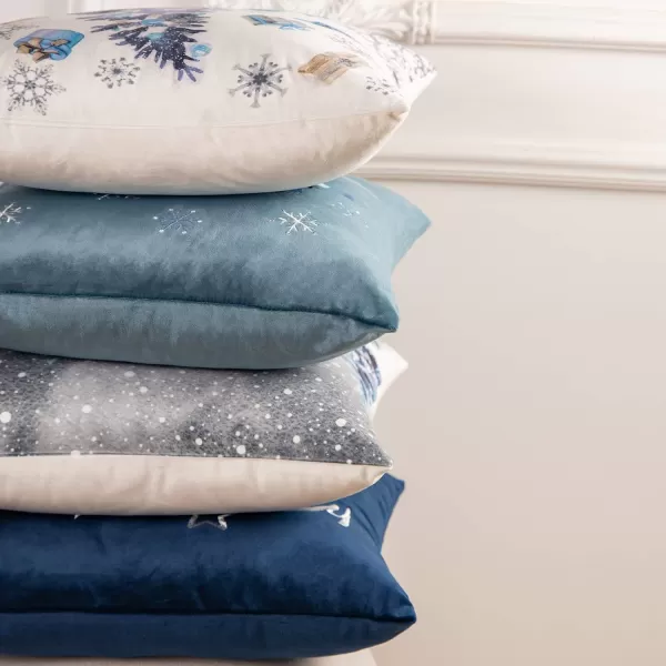 Phantoscope Set of 4 Merry Christmas Decorative Print and Embroidery Velvet Throw Pillow Covers Snowman Star Snowflake Tree Cushion Cover Green 18 x 18 inches 45 x 45 cmBlue