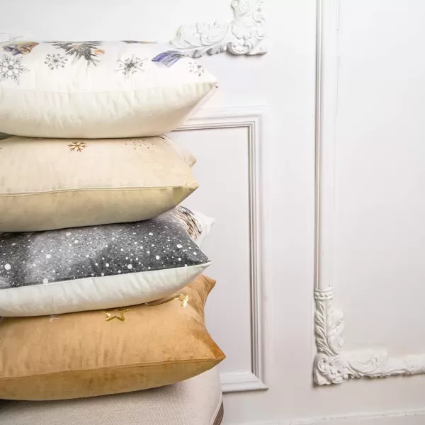 Phantoscope Set of 4 Merry Christmas Decorative Print and Embroidery Velvet Throw Pillow Covers Snowman Star Snowflake Tree Cushion Cover Green 18 x 18 inches 45 x 45 cmBeige