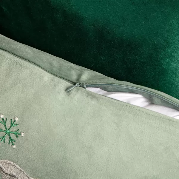 Phantoscope Set of 4 Merry Christmas Decorative Print and Embroidery Velvet Throw Pillow Covers Snowman Star Snowflake Tree Cushion Cover Green 18 x 18 inches 45 x 45 cmGreen