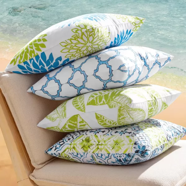 Phantoscope Set of 4 Outdoor Waterproof Throw Pillow Covers New Living Series Decorative Couch Pillow Case for Patio Tent Garden Cushion Cover Blue and Green 18 x 18 inches