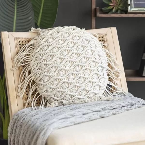 Phantoscope 100 Cotton Handmade Crochet Woven Boho Throw Pillow with Tassel Cute Farmhouse Pillow Insert Included Lumbar Small Decorative Cushion for Couch Sofa Black16 inches RoundKhaki